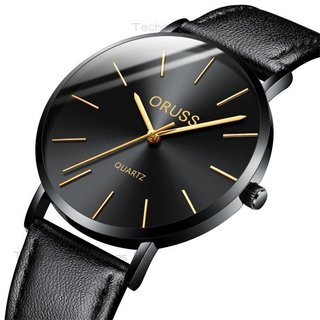 Relógio de Pulso Unissex Original ORUSS com Pulseira de Couro Preta, Relógio Analógico Simples de Luxo à Prova d'Água, E