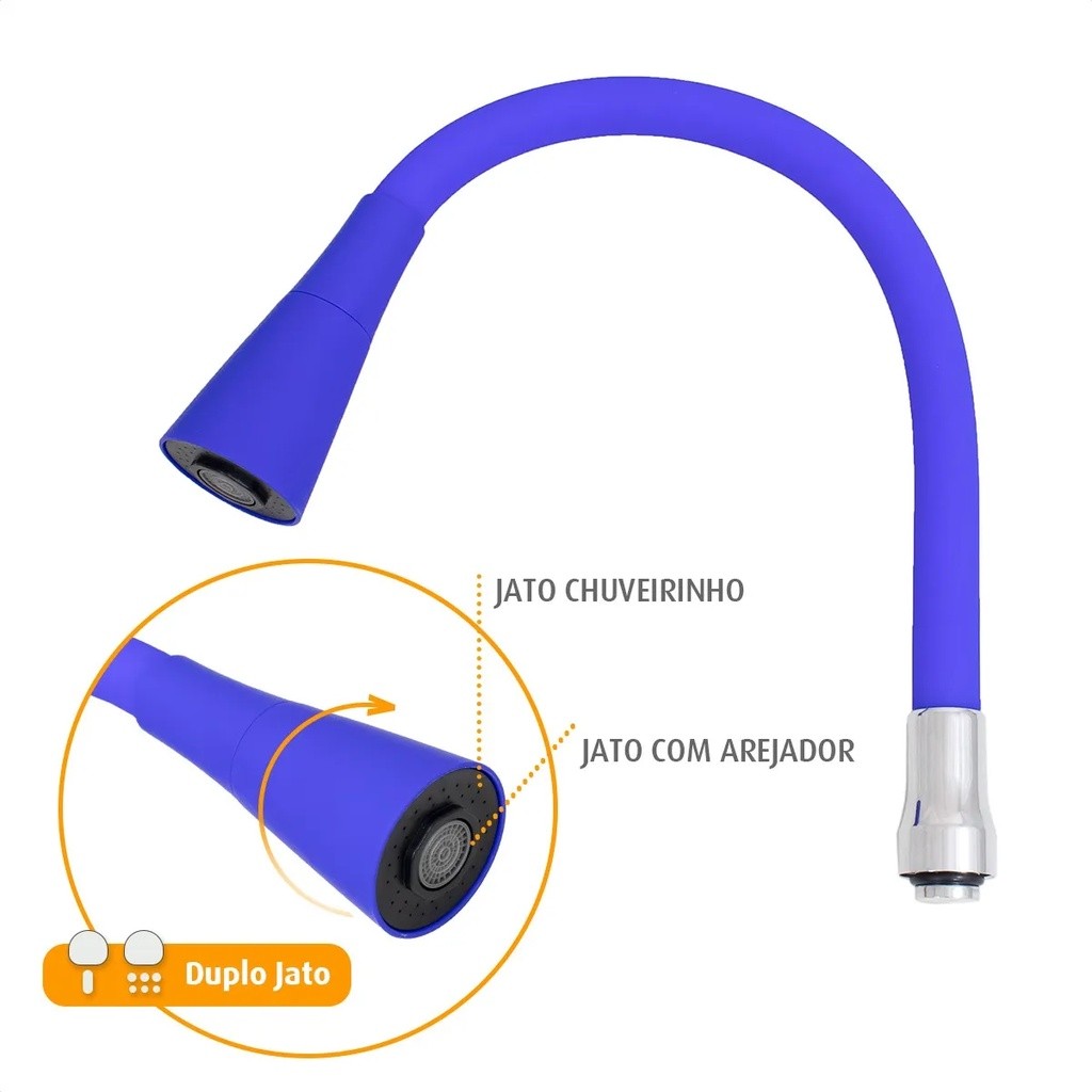 Tubo Azul Cone Duplo Jato Reposição Torneira Cozinha 3 4 Flexível Silicone Inox Chuveirinho Gourmet — imagem 2 de 2