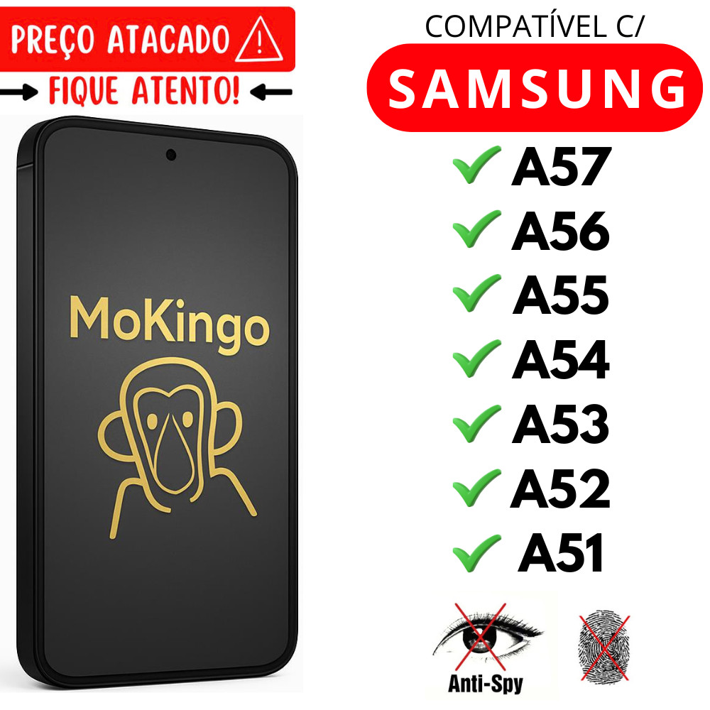 Película Cerâmica Fosca Privacidade 3D P/ Samsung A57 / A56 / A55 / A54 / A53 / A52 / A51 Matte AntiSpy Mokingo