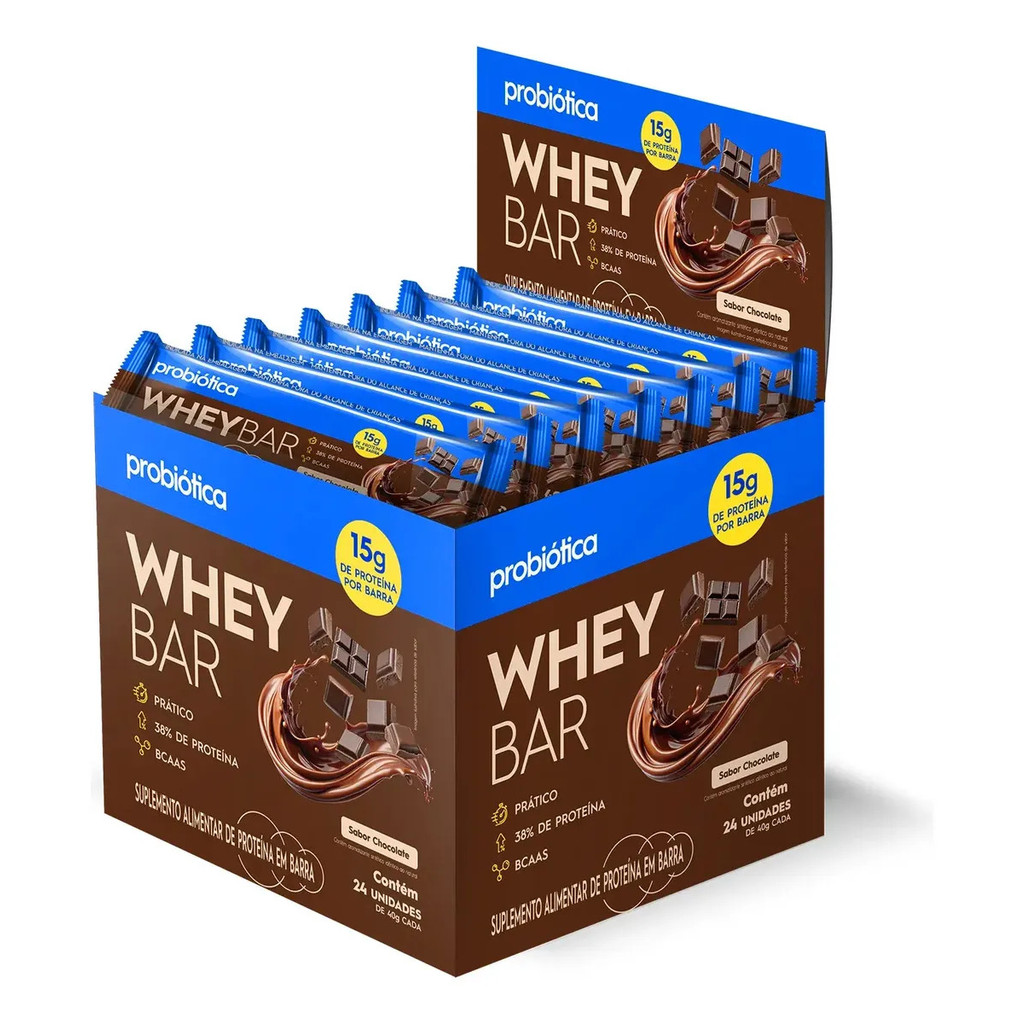 Whey Bar Display Com 24 Unidades de 40g Chocolate Probiótica