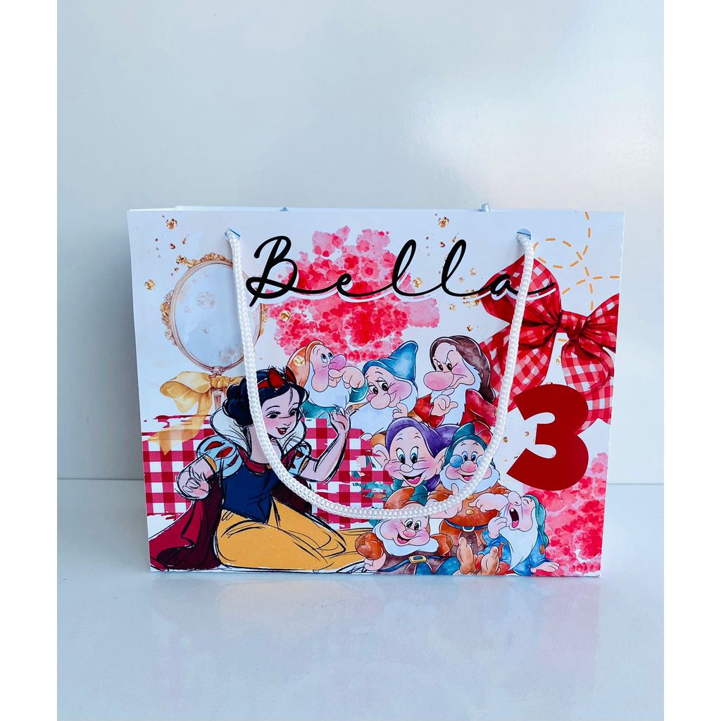 Sacolinha BRANCA DE NEVE Aquarela (pegue e monte) Personalizada - Lembrancinha Surpresa Festa Princesas Boneca