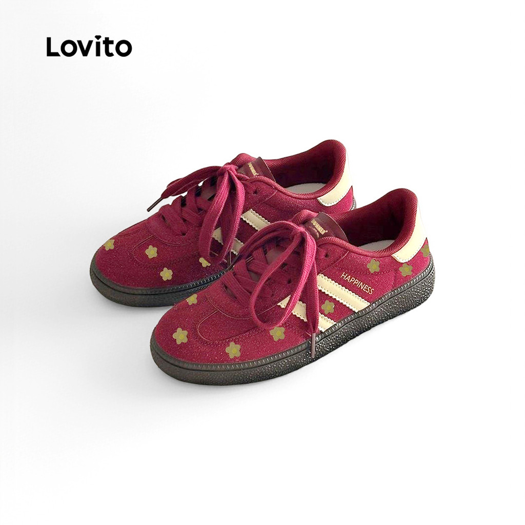 Lovito Estilosa Tênis Casual Esportivo Liso Com Estampa Floral Em Blocos De Core