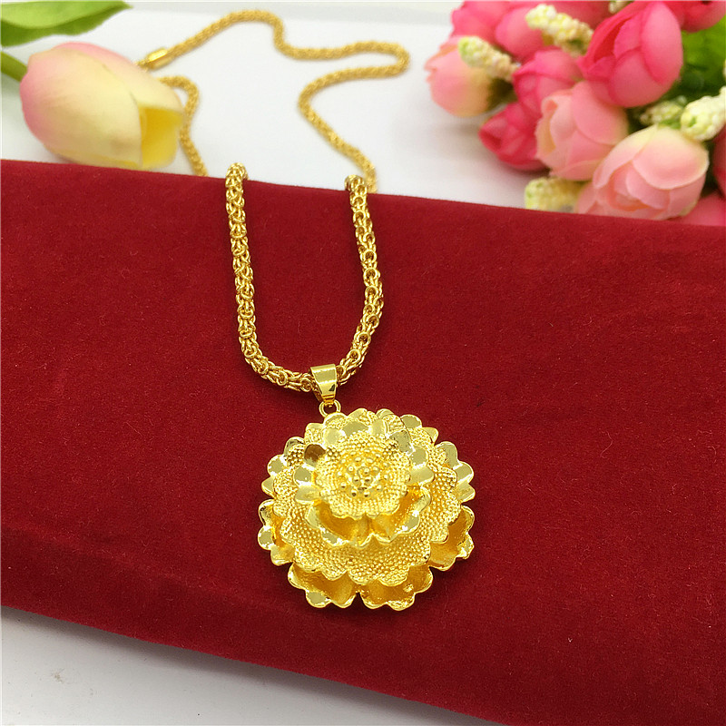 Novo estilo areia-como ouro senhoras colar 24K banhado a ouro grosso ouro grande flor colar imitação moeda de ouro jóias