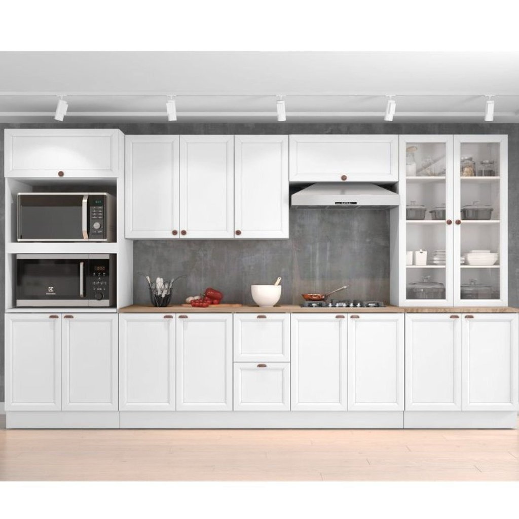 Cozinha Completa Modulada 6 Peças 15 Portas 2 Gavetas com Paneleiro Unna Yescasa Branco Branco