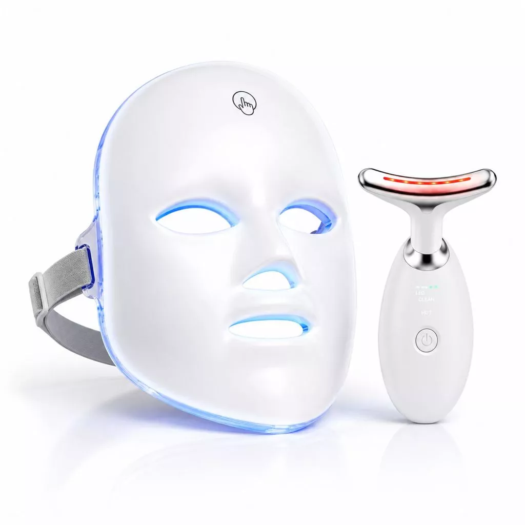 Kit Máscara LED 7 Cores Fototerapia 90 LEDs + Massageador Facial LED Vibratório para Rosto e Pescoço, Sem Fio USB — imagem 1