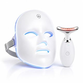 Máscara LED 7 Cores Fototerapia 90 LEDs Com Massageador Facial LED Vibratório para Rosto e Pescoço, Sem Fio USB