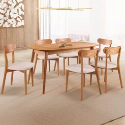 Conjunto Sala de Jantar Mesa 160x80cm Tampo em MDF Laminado 6 Cadeiras Ceci Yescasa Marrom/Off White Natural/Off White