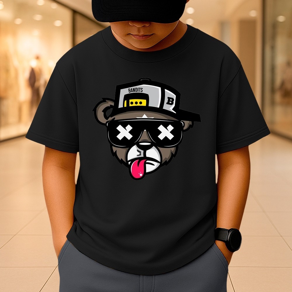 Camiseta Infantil Criança Menino Desenho Colorido Urso X Manga Curta, CAMISETA INFANTIL, CAMISA Premium