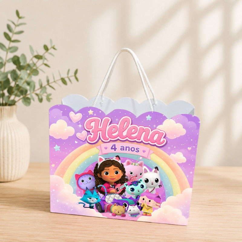 Sacolinha Personalizada A Casa Mágica da Gabby Pegue e Monte Lembrancinha Aniversário Infantil Mimos Festa