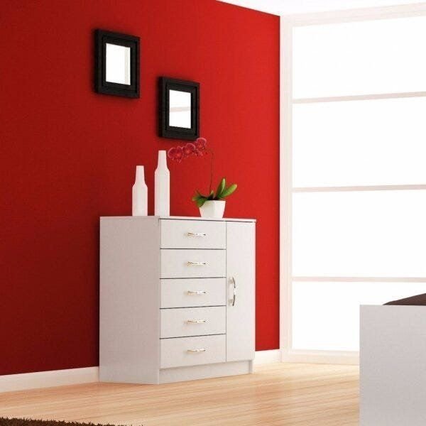 Cômoda Sapateira 1 Porta 5 Gavetas Zurique Branco Branco