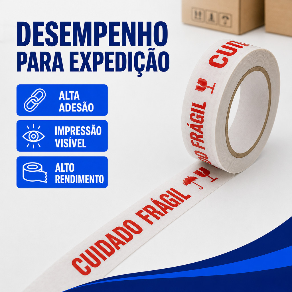 KIT Fita Adesiva Cuidado Frágil 40mm x 300m Sinalização Embalagem Envio Empacotamento — imagem 2 de 2