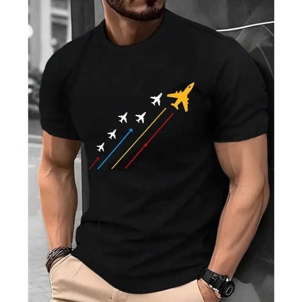 Camiseta Masculina 100% Algodão Confortável Dia a Dia Camisa Estampada Aviõezinhos Blusa Feminina e Masculina Casual