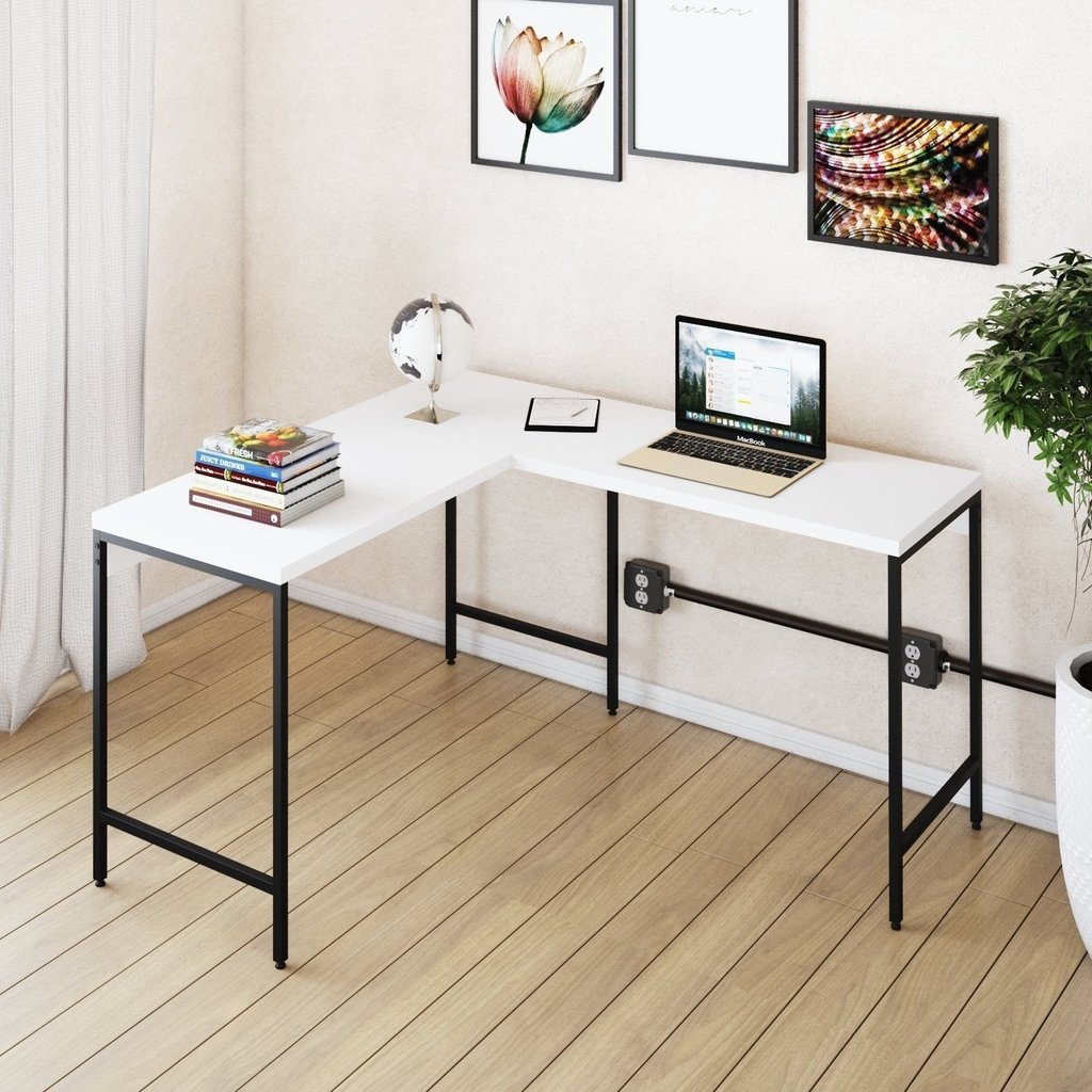 Escrivaninha Mesa Escritório em L Estilo Active 120cm Industrial Yescasa Branco Branco Chess/Preto