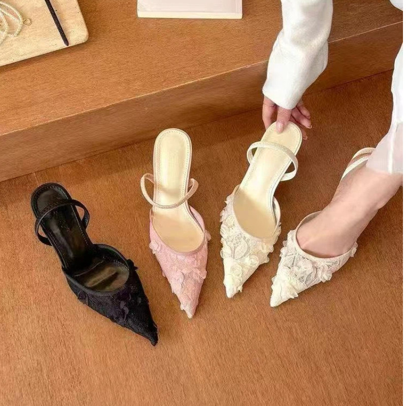 Sandálias de salto flor da moda em estoque pronto feminino salto alto Stiletto 42 tamanho grande