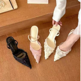 Sandálias de salto flor da moda em estoque pronto feminino salto alto Stiletto 42 tamanho grande