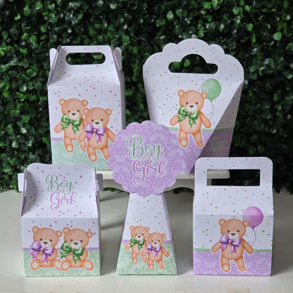 Kit Caixinhas REVELAÇÃO LILÁS E VERDE kit festa infantis lembrancinhas aniversario mimos decoração personalizados