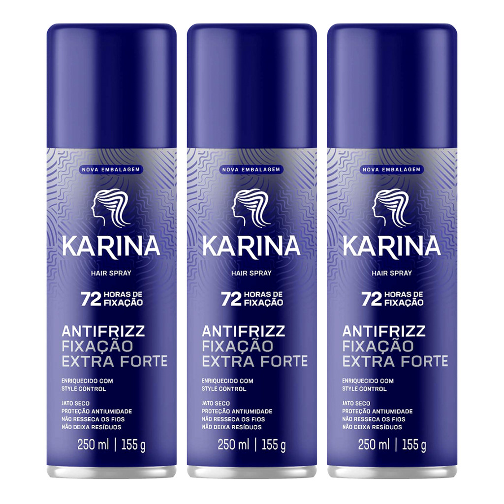 Kit C/3 Hair Spray Karina Fixação Extra Forte 250Ml