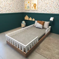 Cama Infantil Montessoriana Solteiro Sol Marrom/Carvalho Mel/Branco