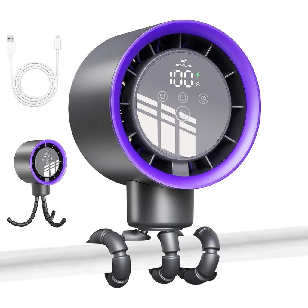 Ventilador Portátil Turbo para Carrinho de Bebê com Oscilação Automática e Timer, Ventilador Recarregável com Clipe, Tel