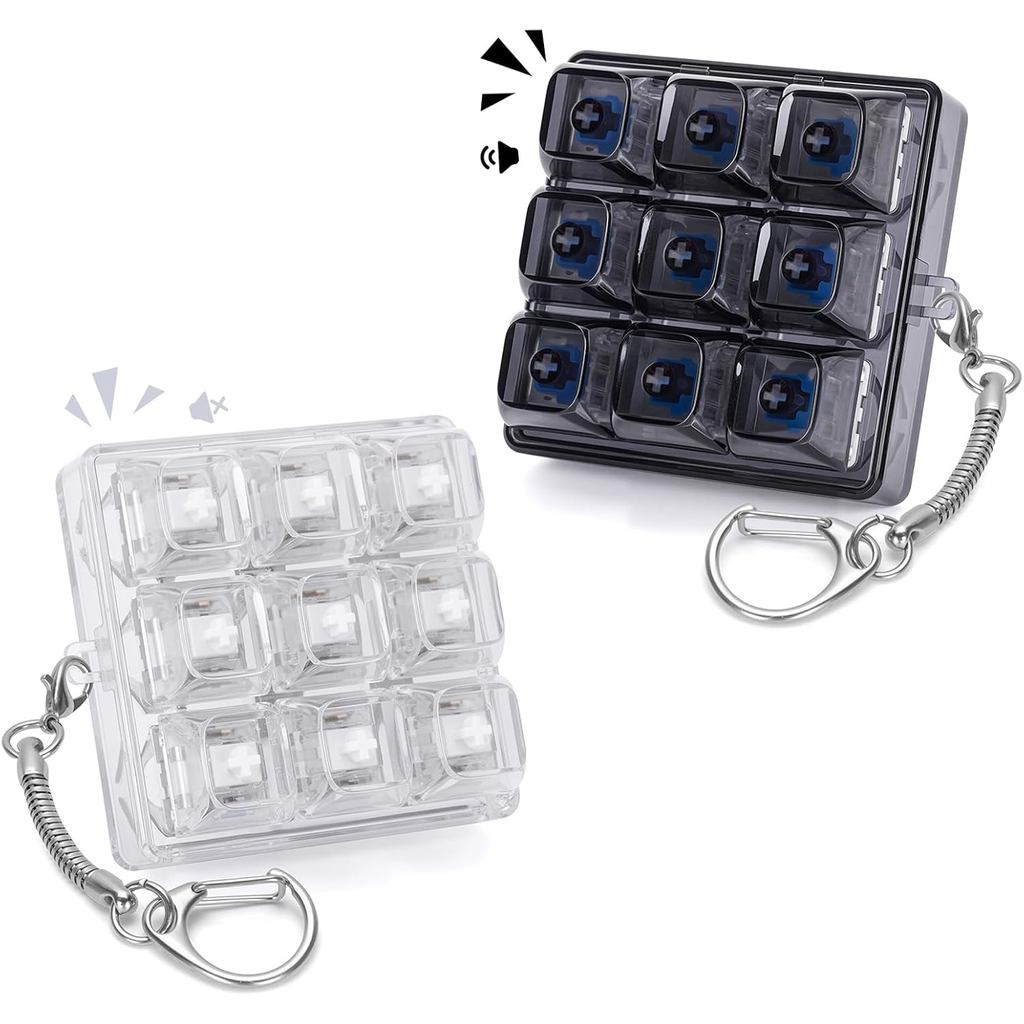 2 Peças Brinquedo Anti-estresse 9 em 1 para Adultos, Chaveiro Silencioso e Sonoro com Clicador de Teclado, Brinquedos An