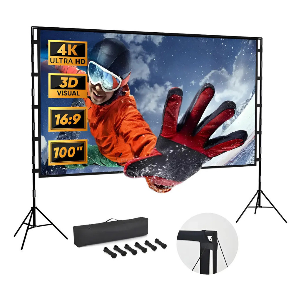 Projetor Tela 100 Polegadas 4K Ultra HD | Portátil Leve | Tripe Incluso | Home Office Cinema