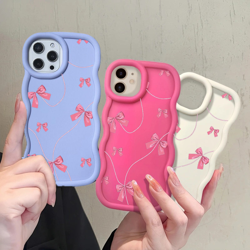 3D Rosa Bowknot Onda Caso De Telefone Para Samsung Galaxy A56 A07 A17 A16 A36 A26 A06 A55 A25 5G Proteção Completa À Pro