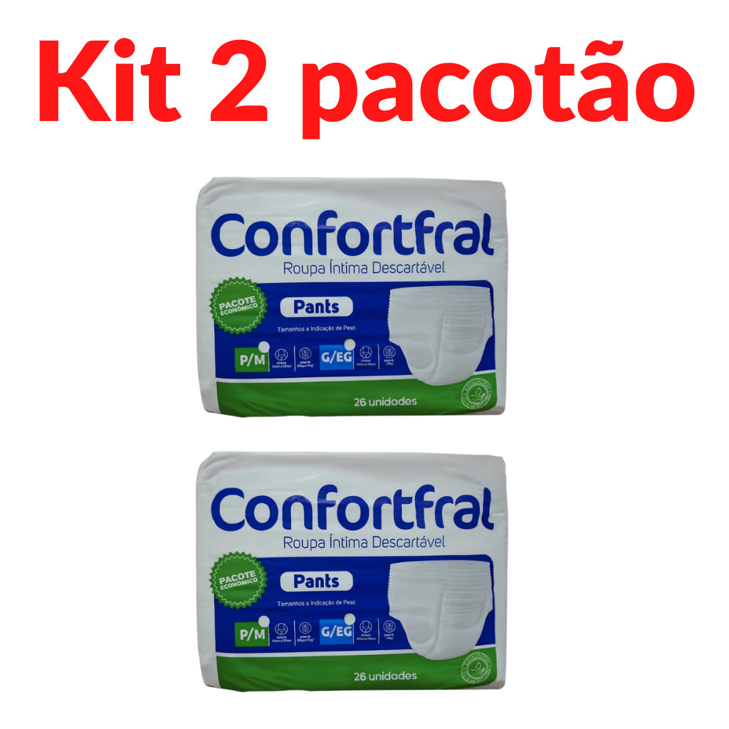 Kit 2 Pacotão Fralda Adulta Geriátrica Confortfral Pants P/M (26 Unidades) – Pacote Econômico (segunda linha)