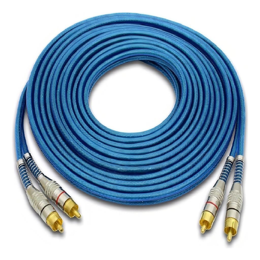 Imagem Cabo Rca 5 Metros Dupla Blindagem Cobre 5m Blindado Azul 5mm