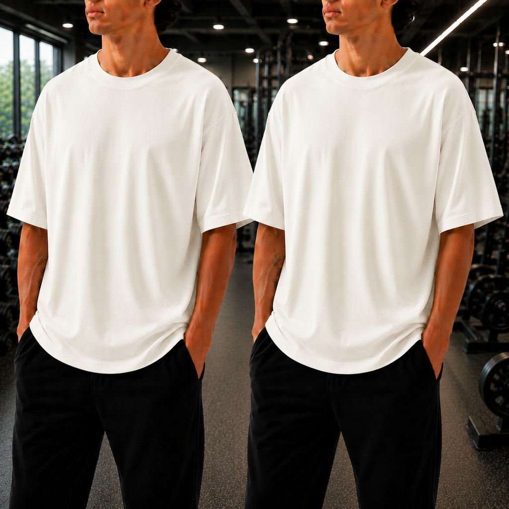 Kit 2 Camisetas Oversized Masculina Lisa 100% Algodão Streetwear Casual Academia Treino