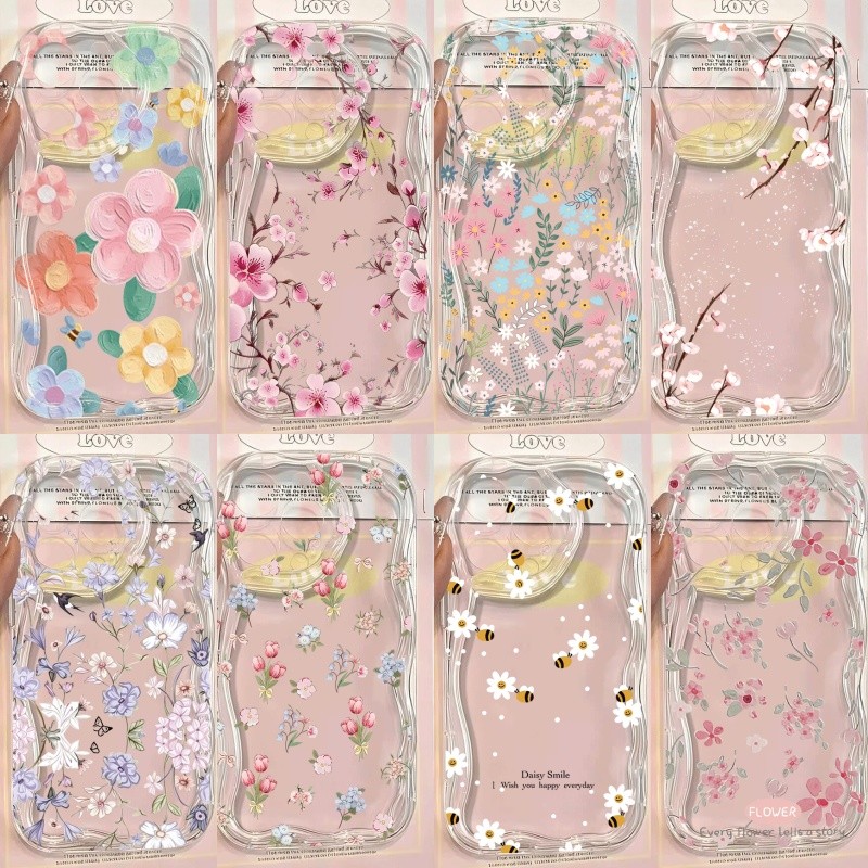 Tela Cheia Flores Coloridas Caso De Telefone Para Samsung Galaxy A27 A57 A37 A17 A07 A56 A36 A26 A06 A16 5G Claro Ondula