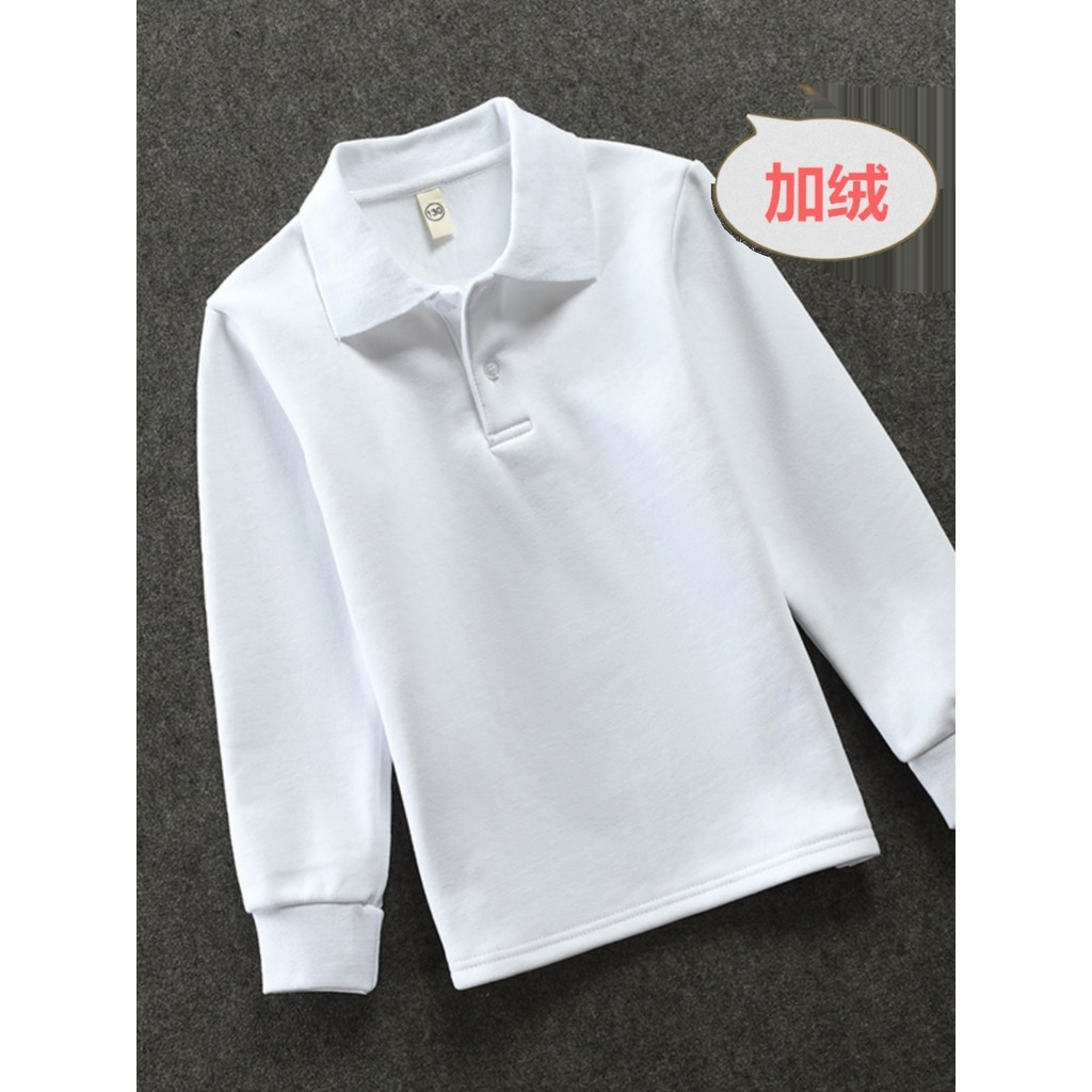 Crianças branco quente camiseta de manga comprida meninos puro algodão meninas outono inverno camisa de fundo grandes cr