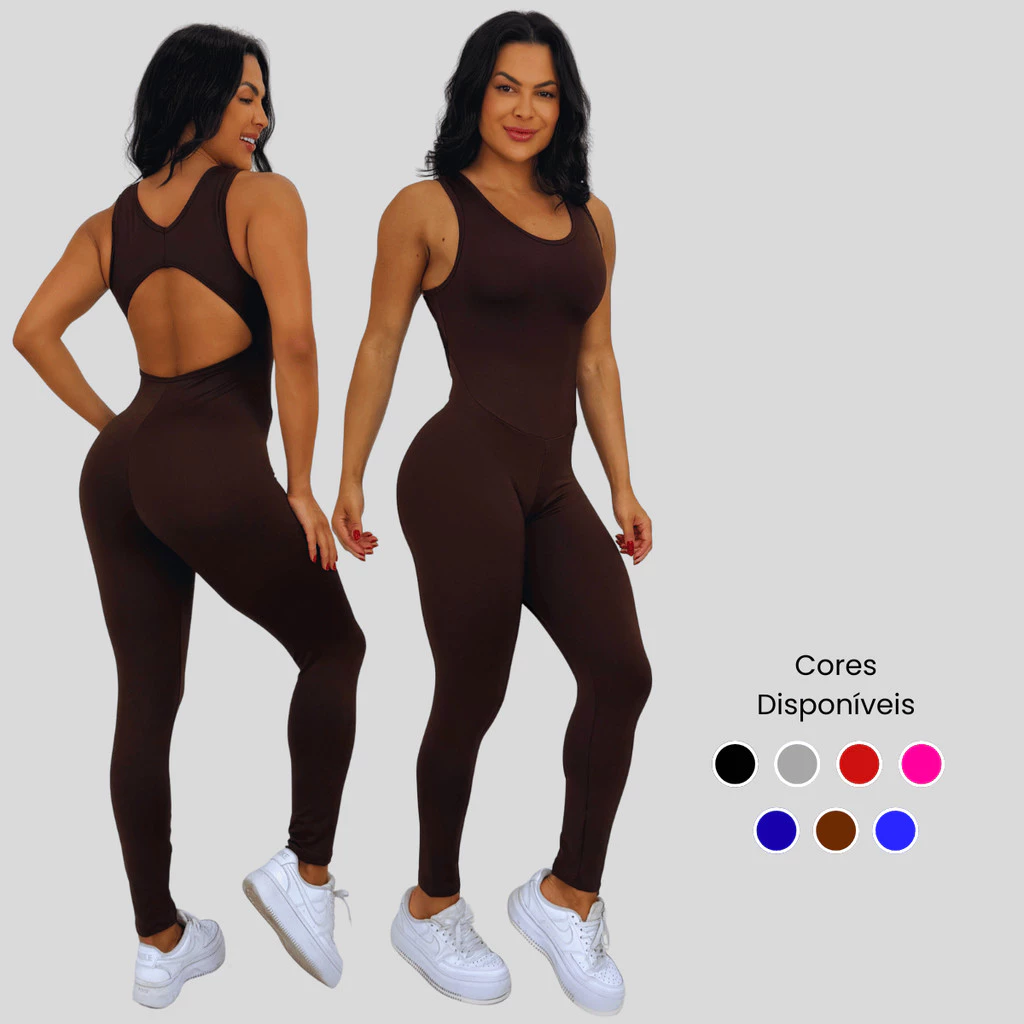 Macacão Fitness Feminino Liso Academia Costas Aberta Longo Ginastica Mayu Modas