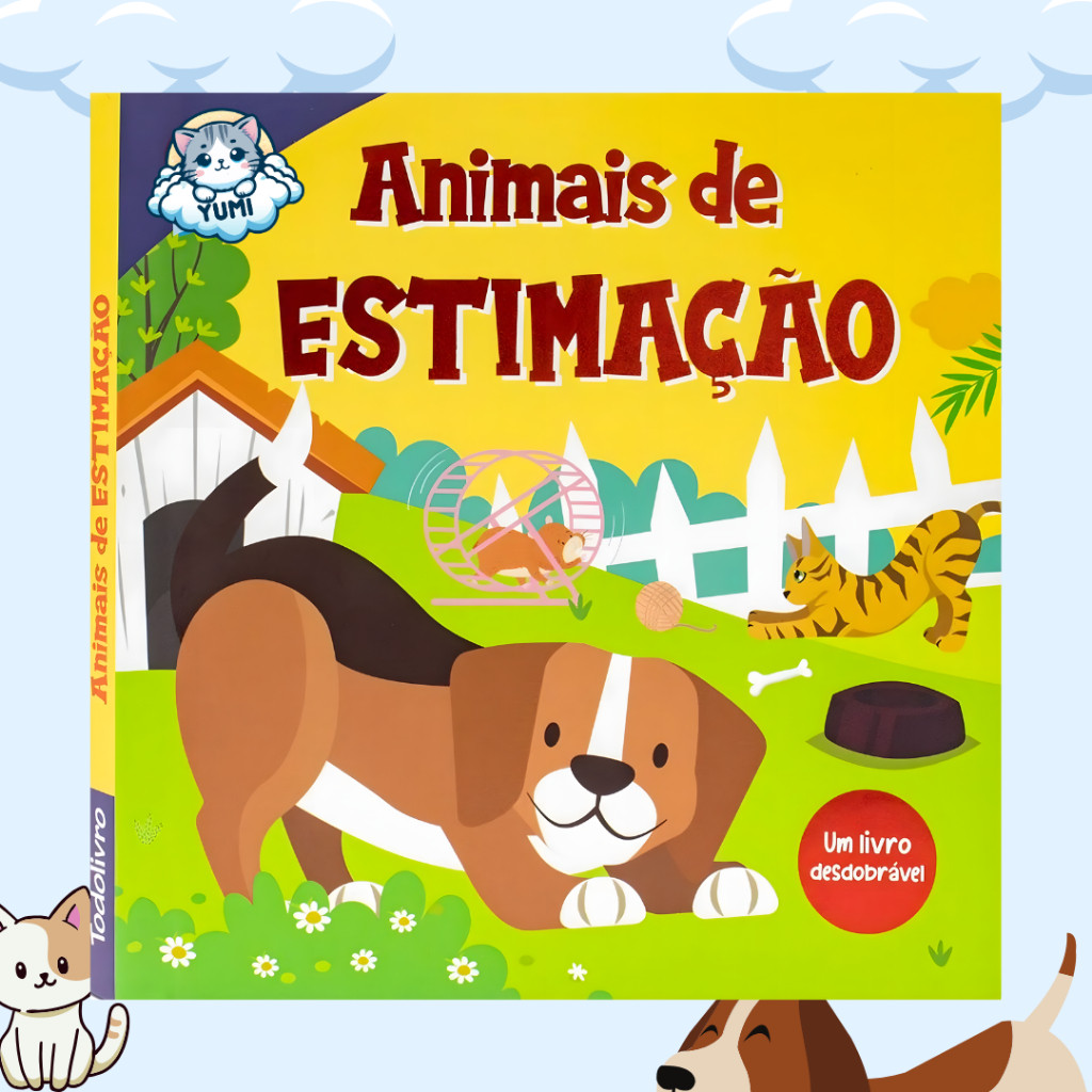 Livro Infantil Animais de Estimação Desdobre e Descubra Interativo + Contraste Capa Glitter