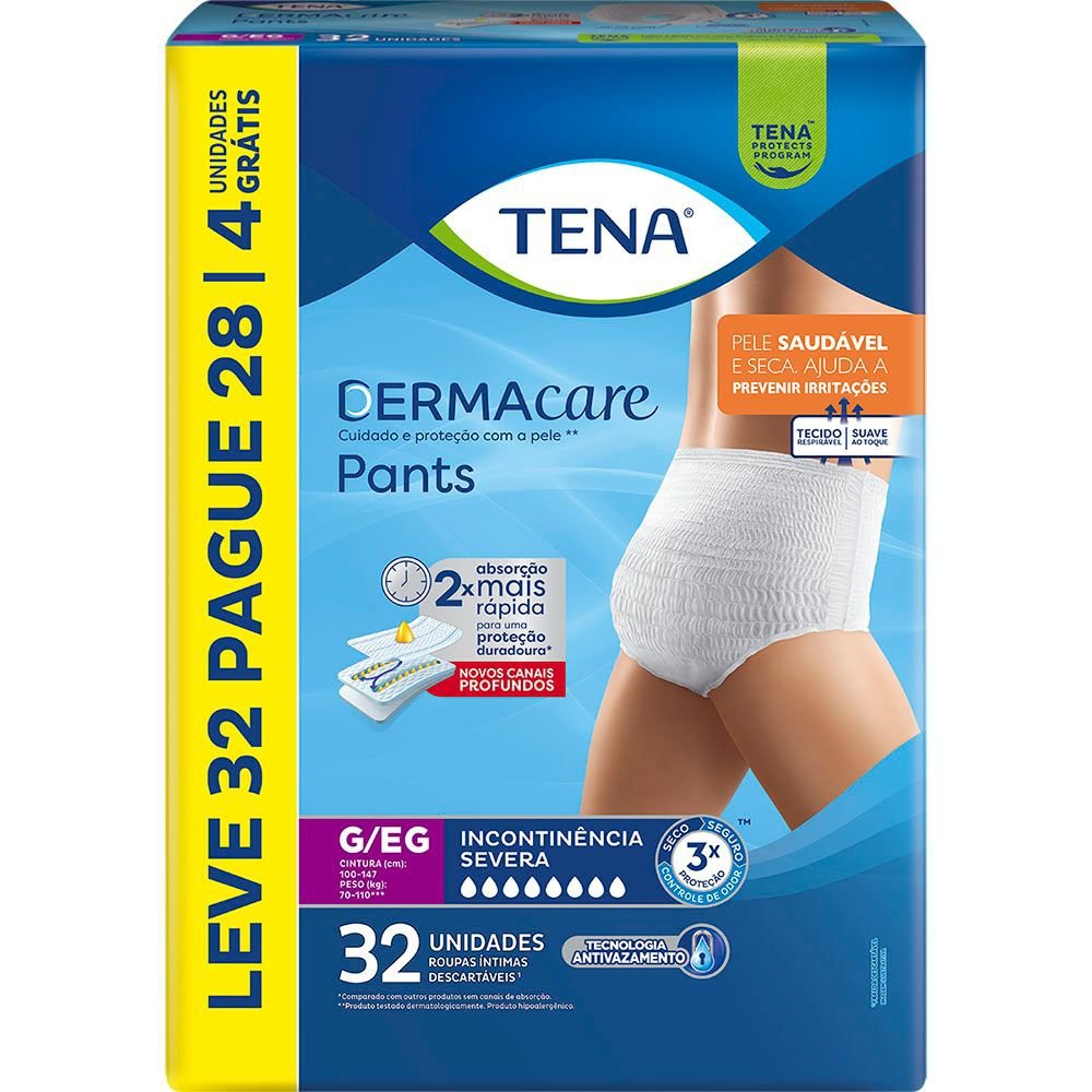Roupa Íntima Tena Pants DermaCare G/EG Leve 32 Pague 28 Unidades