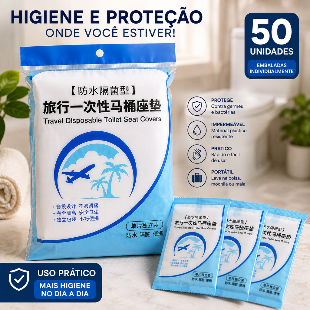 Kit 50 Protetores De Assento Sanitário Descartável Impermeável Para Banheiro Público E Viagem
