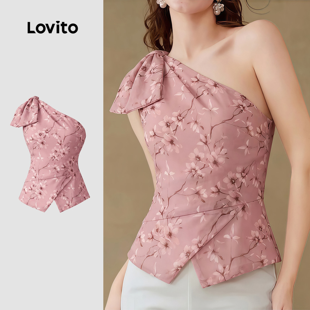 Lovito Blusa Elegante Assimétrica Primavera/verão Rosa para Mulheres LK7ED177