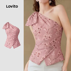 Lovito Blusa Elegante Assimétrica Primavera/verão Rosa para Mulheres LK7ED177