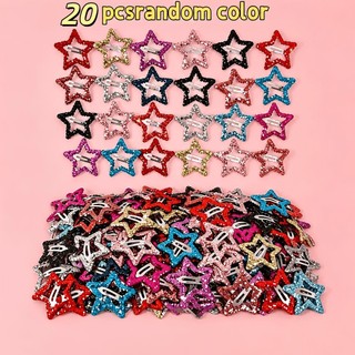 20 peças de grampo de cabelo estrela com glitter, grampo de cabelo de estrela de cinco pontas aleatório de cor brilhante