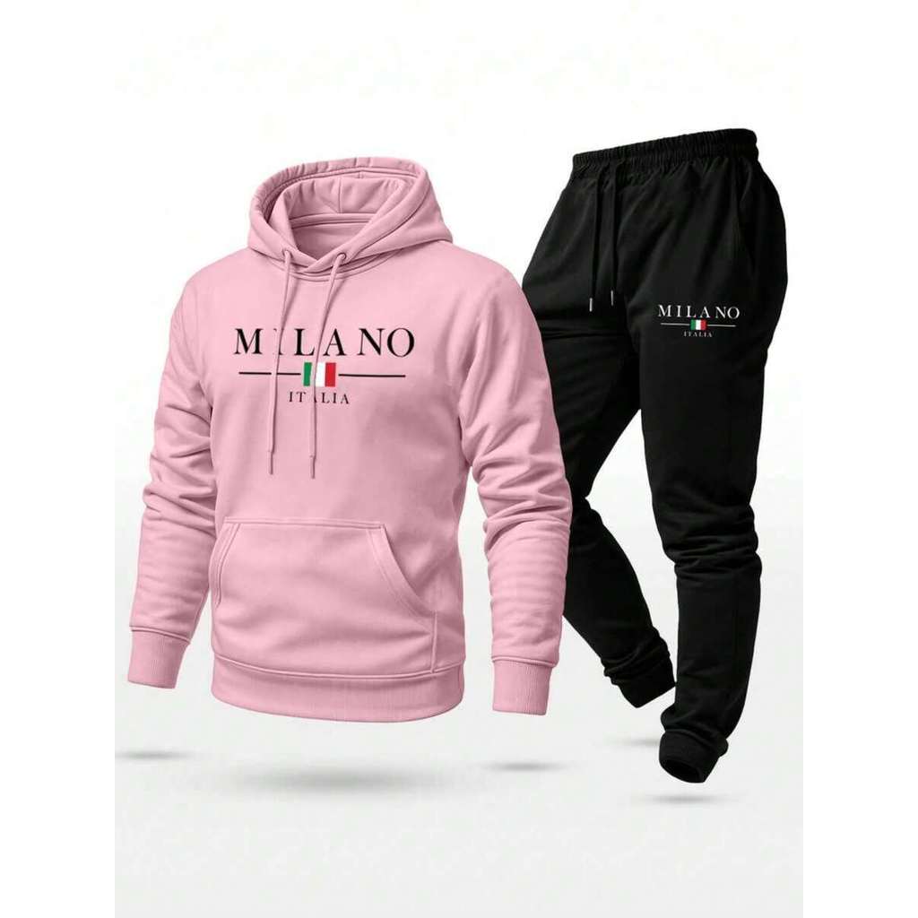 Conjunto Moletom Com Capuz E Calça De Moletom Estampado Milano Itália Grande,  Inverno e Outono, Conforto Quente