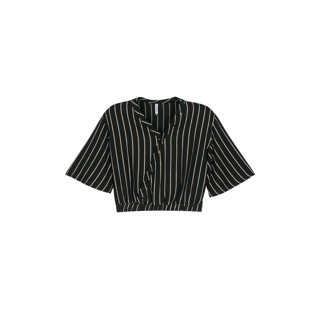 Blusa Feminina Transpassada Listrada Marialícia Preto