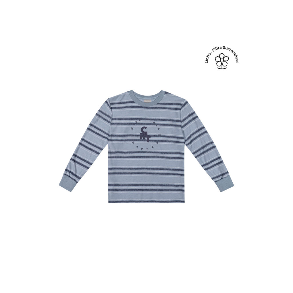 Camiseta Longa Infantil Menino Listrada Colorittá Azul