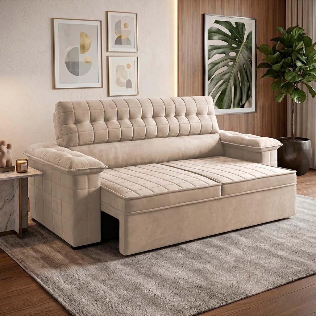 Sofá Retrátil Reclinável 2 lugares com molas 1,50m Quantum Suede Velut Bege - King House