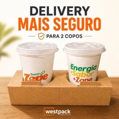 Kit 100 Suportes De Papelão 2 Copos Delivery Cafeteria Sucos Duplo Encaixe