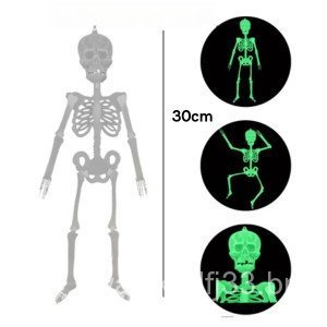 2 UNIDADES - ESQUELETO ARTICULADO CAVEIRA NEON 30CM BRILHA NO ESCURO FESTA HALLOWEEN DIA DAS Bruxas