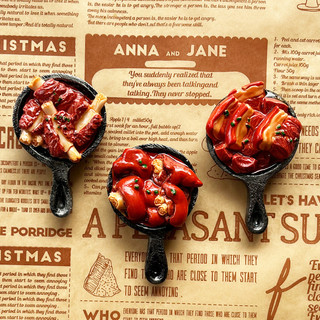 Único criativo frigideira resina geladeira adesivos ímãs decorativos simulação comida refogada costelas de porco porco c