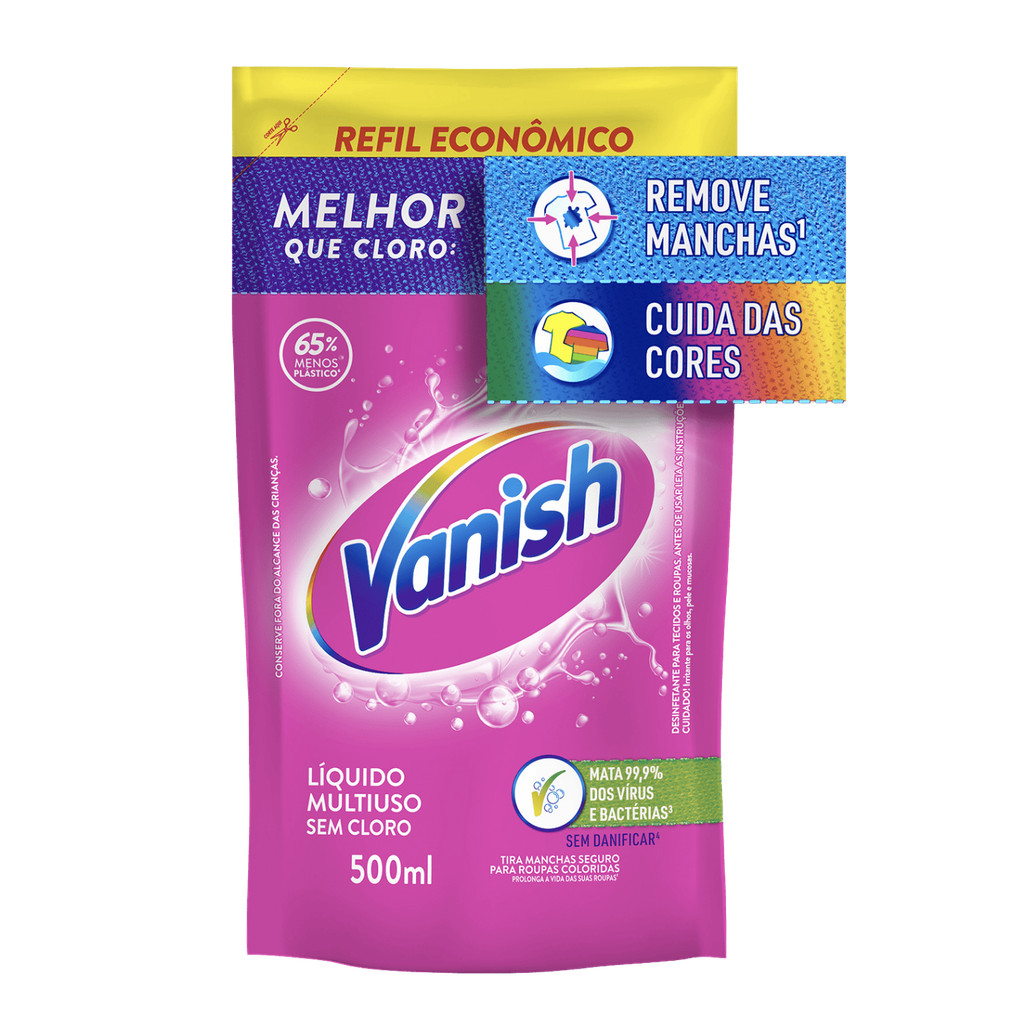 Vanish Tira Manchas Líquido Multiuso para roupas coloridas Refil Econômico 500ml