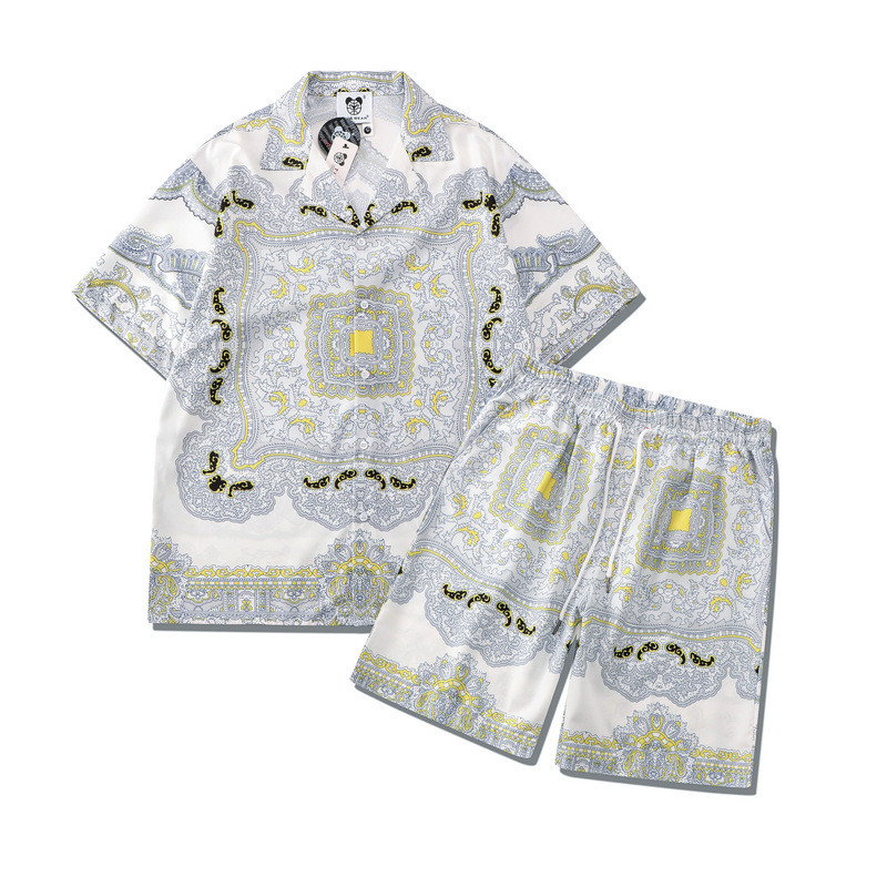 [Novo produto] marca barroca conjunto Digital impresso Totem Shorts casuais camisa solta manga curta conjunto masculino