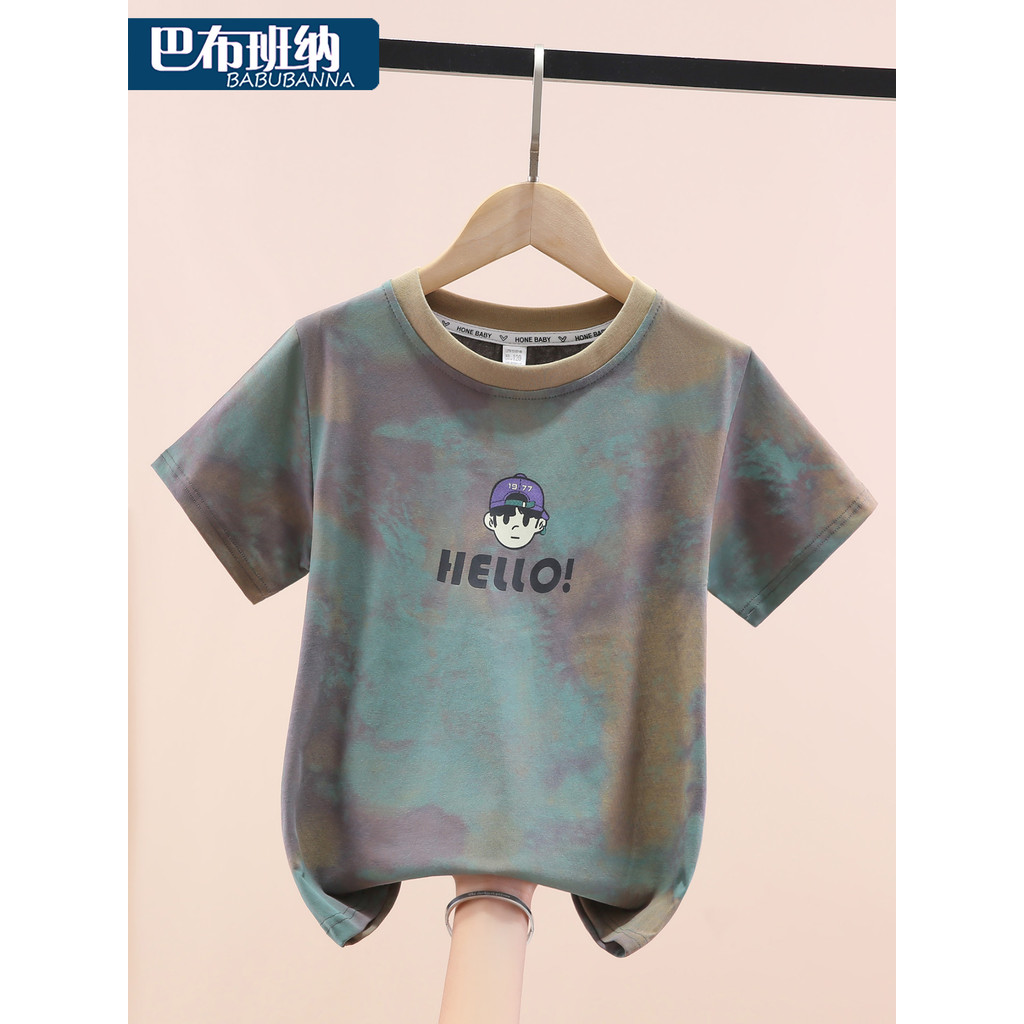 Camiseta para meninos de manga curta verão 2026 novo estilo crianças estilo ocidental roupas meninos topos puro algodão 