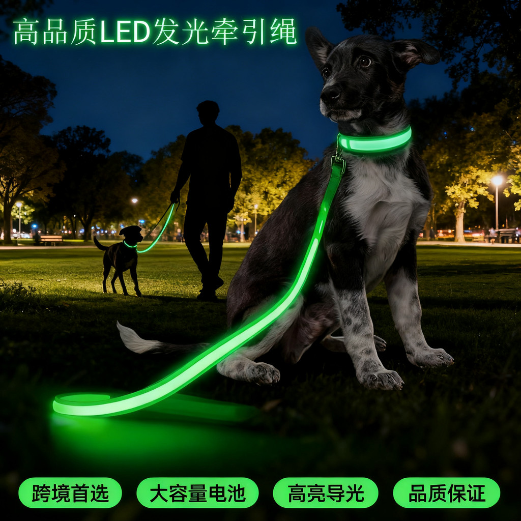 Trela de cachorro reflexiva de Nylon LED luminosa noite equipamento de caminhada para cães coleira de cachorro