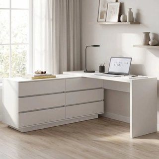 Escrivaninha em L ou Reta Oring 6 Gavetas 139,8cm CabeCasa MadeiraOriginals Branco